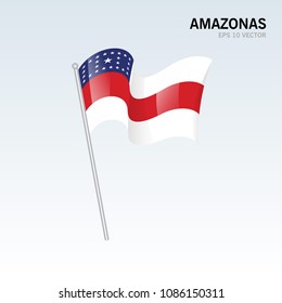 Waving flag of Amazonas states,federal district of Brazil isolated on gray background