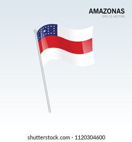 Waving flag of Amazonas states,federal district of Brazil isolated on gray background