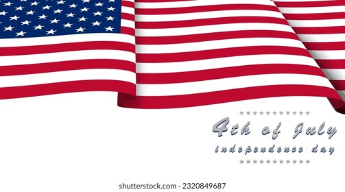 waving flag america and lettering 4 of july independence day on white background.