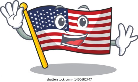 Waving flag america with the mascot shape