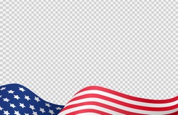 Waving Flag Of American Isolated  On Png Or Transparent  Background,Symbols Of USA , Template For Banner,card,advertising ,promote, TV Commercial, Ads, Web Design,poster, Vector Illustration 