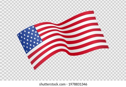 Waving flag of American isolated  on png or transparent  background,Symbols of USA , template for banner,card,advertising ,promote, TV commercial, ads, web design,poster, vector illustration 