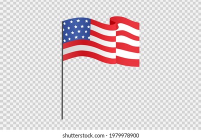 Bandera onduladora americana aislada en el fondo png o transparente,Símbolos de EE.UU. , plantilla para banner, tarjeta, publicidad, promoción, comercial de TV, anuncios, diseño web, afiche, ilustración vectorial 