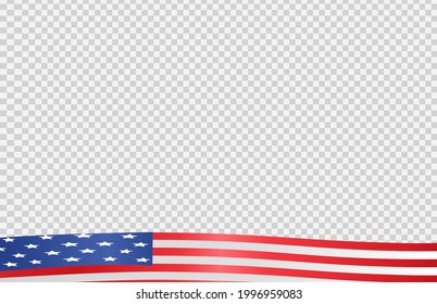 Bandera onduladora americana aislada en el fondo png o transparente,Símbolos de EE.UU. , plantilla para banner, tarjeta, publicidad, promoción, comercial de TV, anuncios, diseño web, afiche, ilustración vectorial 