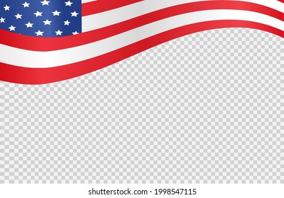 Bandera onduladora americana aislada en el fondo png o transparente,Símbolos de EE.UU. , plantilla para banner, tarjeta, publicidad, promoción, comercial de TV, anuncios, diseño web, afiche, ilustración vectorial 