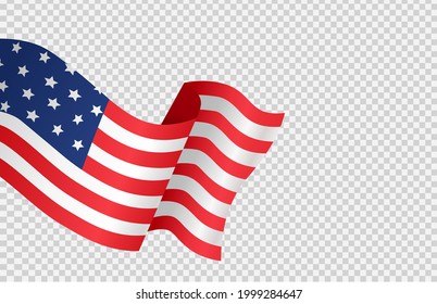 Bandera onduladora americana aislada en el fondo png o transparente,Símbolos de EE.UU. , plantilla para banner, tarjeta, publicidad, promoción, comercial de TV, anuncios, diseño web, afiche, ilustración vectorial 