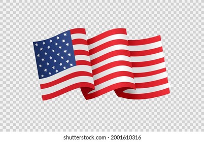 Waving flag of American isolated  on png or transparent background,Symbols of USA , template for banner,card,advertising ,promote, TV commercial, ads, web design,poster, vector illustration 