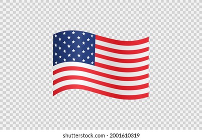 Bandera onduladora americana aislada en el fondo png o transparente,Símbolos de EE.UU. , plantilla para banner, tarjeta, publicidad, promoción, comercial de TV, anuncios, diseño web, afiche, ilustración vectorial 