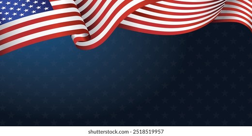 Agitando la bandera de América aislada en png o fondo transparente, símbolos de EE.UU., Plantilla para el Anuncio, tarjeta, publicidad, promoción, comercial de televisión, anuncios, Diseño web, cartel, Ilustración vectorial