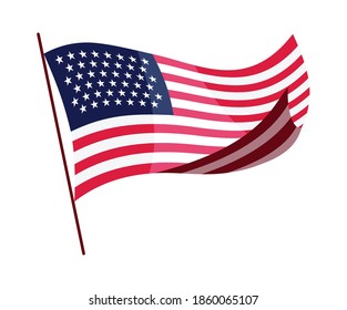Waving flag. American flag on white background. National flag waving symbol. Banner design element