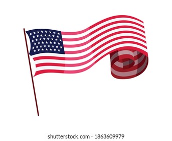 Waving flag. American flag on white background. National flag waving symbol. Banner design element