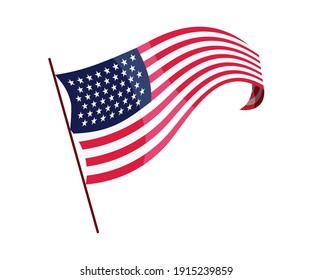 Waving flag. American flag on white background. National flag waving symbol. Banner design element