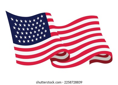 Waving flag. American flag on white background. National flag waving symbol. Banner design element