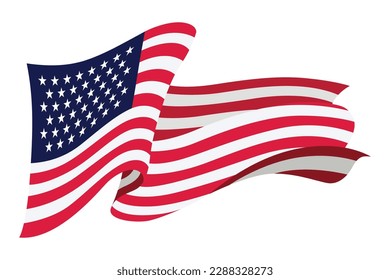 Waving flag. American flag on white background. National flag waving symbol. Banner design element