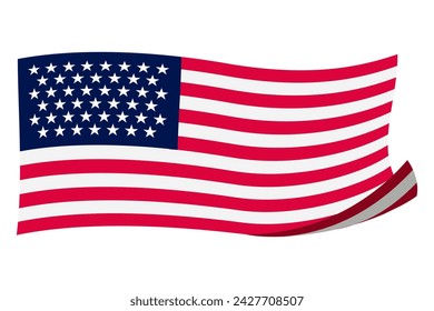 Waving flag. American flag on white background. National flag waving symbol. Banner design element