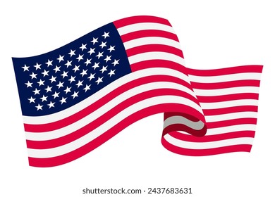 Waving flag. American flag on white background. National flag waving symbol. Banner design element