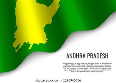 waving flag of Andhra Pradesh is a region of India on white background. Template for banner or poster.