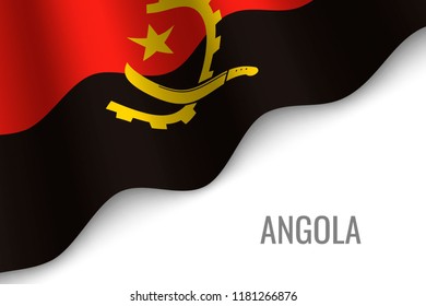 waving flag of Angola with copyspace. Template for brochure. vector illustration
