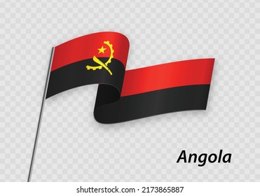 Waving flag of Angola on flagpole. Template for independence day design