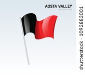 Waving flag of Aosta Valley regions,autonomous regions of Italy on gray background