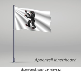 Waving flag of Appenzell Innerrhoden - canton of Switzerland on flagpole. Template for independence day