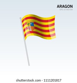 Waving flag of Aragon the autonomous communities of Spain on gray background