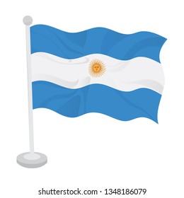 Waving flag of Argentina on a flagpole. Vector illustration design