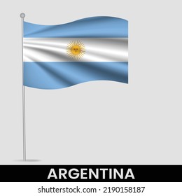 Waving flag of Argentina on flagpole. Template for independence day poster design
