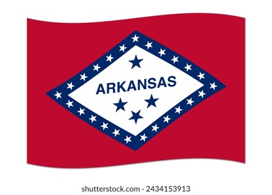 Waving flag of the Arkansas state. Vector illustration.