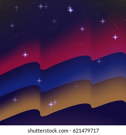 Waving flag of Armenia. Background of the night starry sky. Shining in the colors of the national flag. vector illustration