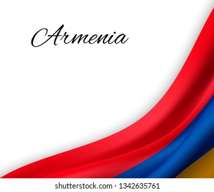 waving flag of Armenia on white background. Template for independence day. vector illustration