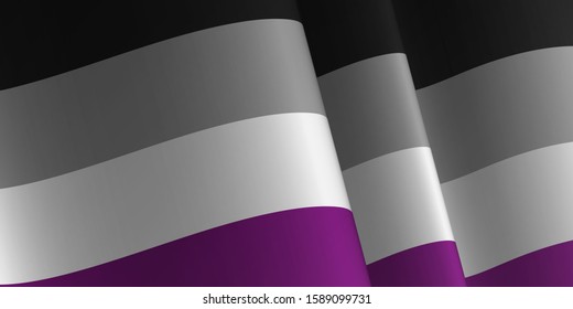 Waving flag of Asexual. LGBT, LGBTQ, LGBTQ+ Template, banner, background. Month pride. Symbol, illustration. 