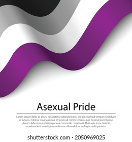 Waving flag of Asexual Pride on white background. Banner or ribbon vector template 