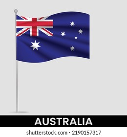 Waving flag of Australia on flagpole. Template for independence day poster design
