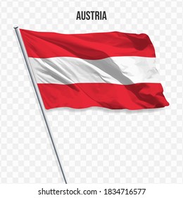 Waving flag of Austria. Illustration of flag of the Europe on the flagpole. 3d vector icon isolated on transparent background