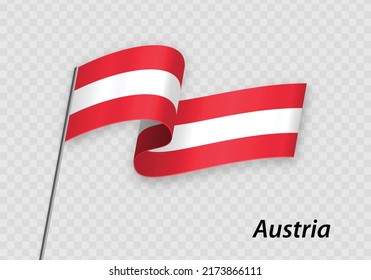 Waving flag of Austria on flagpole. Template for independence day design
