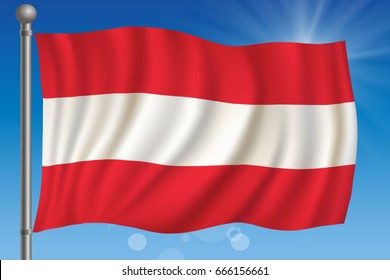 Waving flag of Austria on a sky background. Vector illustration