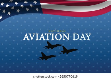 Bandeira de ondulação Banner do dia da aviação com silhuetas de jato