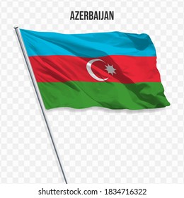 Waving flag of Azerbaijan. Illustration of flag of the Europe on the flagpole. 3d vector icon isolated on transparent background