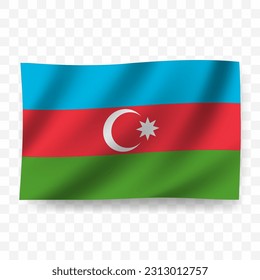 Waving flag of Azerbaijan. Illustration of flag on transparent background(PNG).