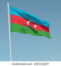 Waving flag of Azerbaijan on flagpole. Template for independence day poster design