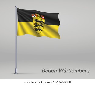 Waving flag of Baden-Wuerttemberg - state of Germany on flagpole. Template for independence day 