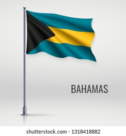 Waving flag of Bahamas on flagpole. Template for independence day poster design