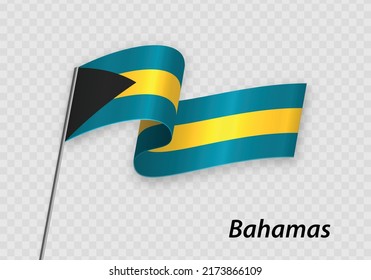 Waving flag of Bahamas on flagpole. Template for independence day design