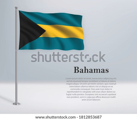 Waving flag of Bahamas on flagpole. Template for independence day poster design
