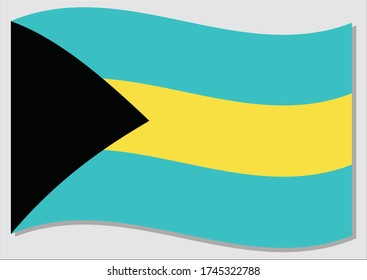 Bandera ondulante del gráfico vectorial de Bahamas. Ilustración de la bandera bahameña ondeando. La bandera de las Bahamas ondeando en el viento es un símbolo de libertad e independencia.