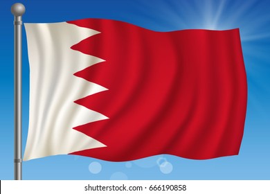 Waving flag of Bahrain on a sky background. Vector illustration