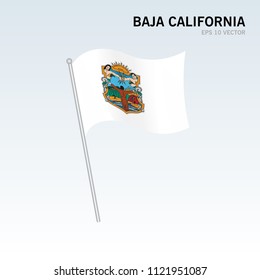 Waving flag of Baja California states, federal district of Mexico isolated on gray background