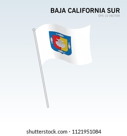 Waving flag of Baja California Sur states, federal district of Mexico isolated on gray background