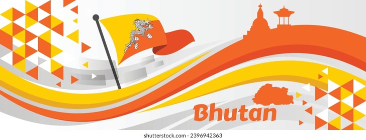 Waving Flag banner with flag of Bhutan. Template for independence day Banner design

